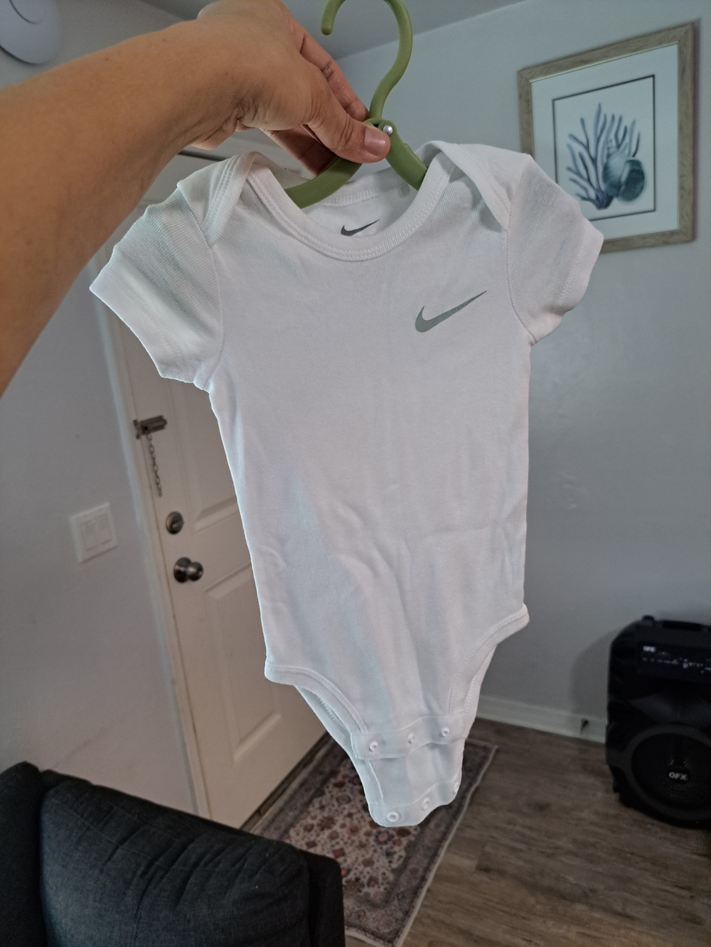 Nike White Short-Sleeve Baby Bodysuit with Gray Swoosh